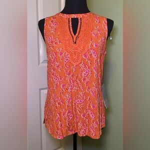 Orange Floral Sleeveless Top